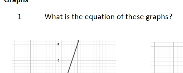Calculate the equation of a graph from seeing it, from two co-ordinates, from one co-ordinate and a gradient, from a parallel graph and a co-ordinate.
